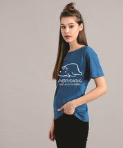 KOTTY Printed Women Round Neck Blue T-Shirt 