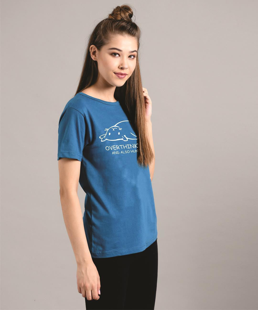KOTTY Printed Women Round Neck Blue T-Shirt 