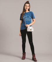 KOTTY Printed Women Round Neck Blue T-Shirt 