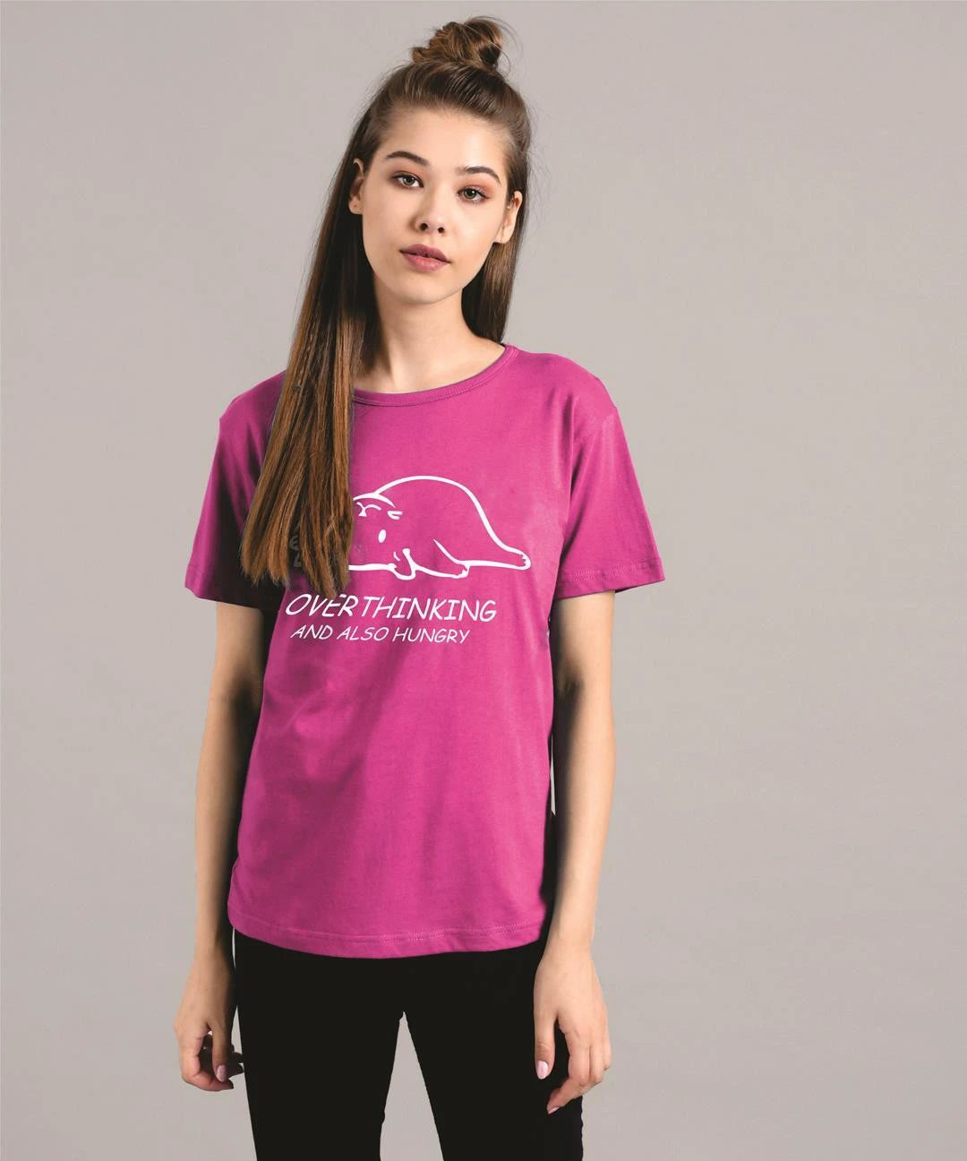 KOTTY Printed Women Round Neck Purple T-Shirt 
