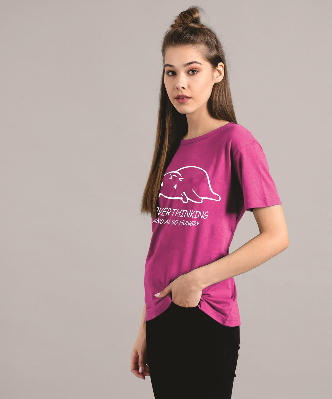 KOTTY Printed Women Round Neck Purple T-Shirt 