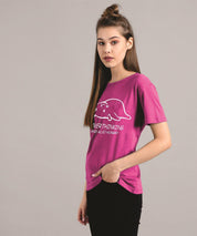 KOTTY Printed Women Round Neck Purple T-Shirt 