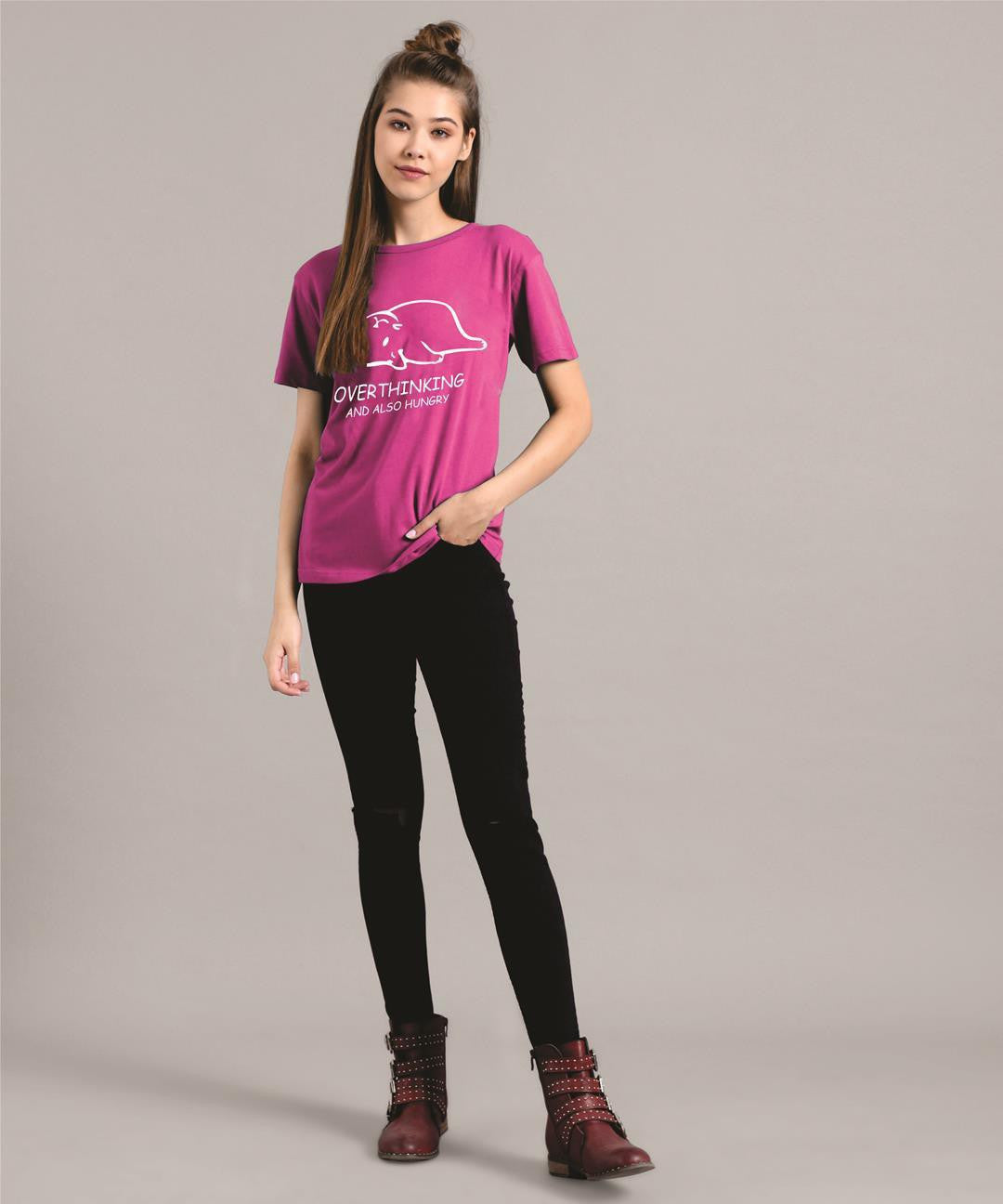 KOTTY Printed Women Round Neck Purple T-Shirt 