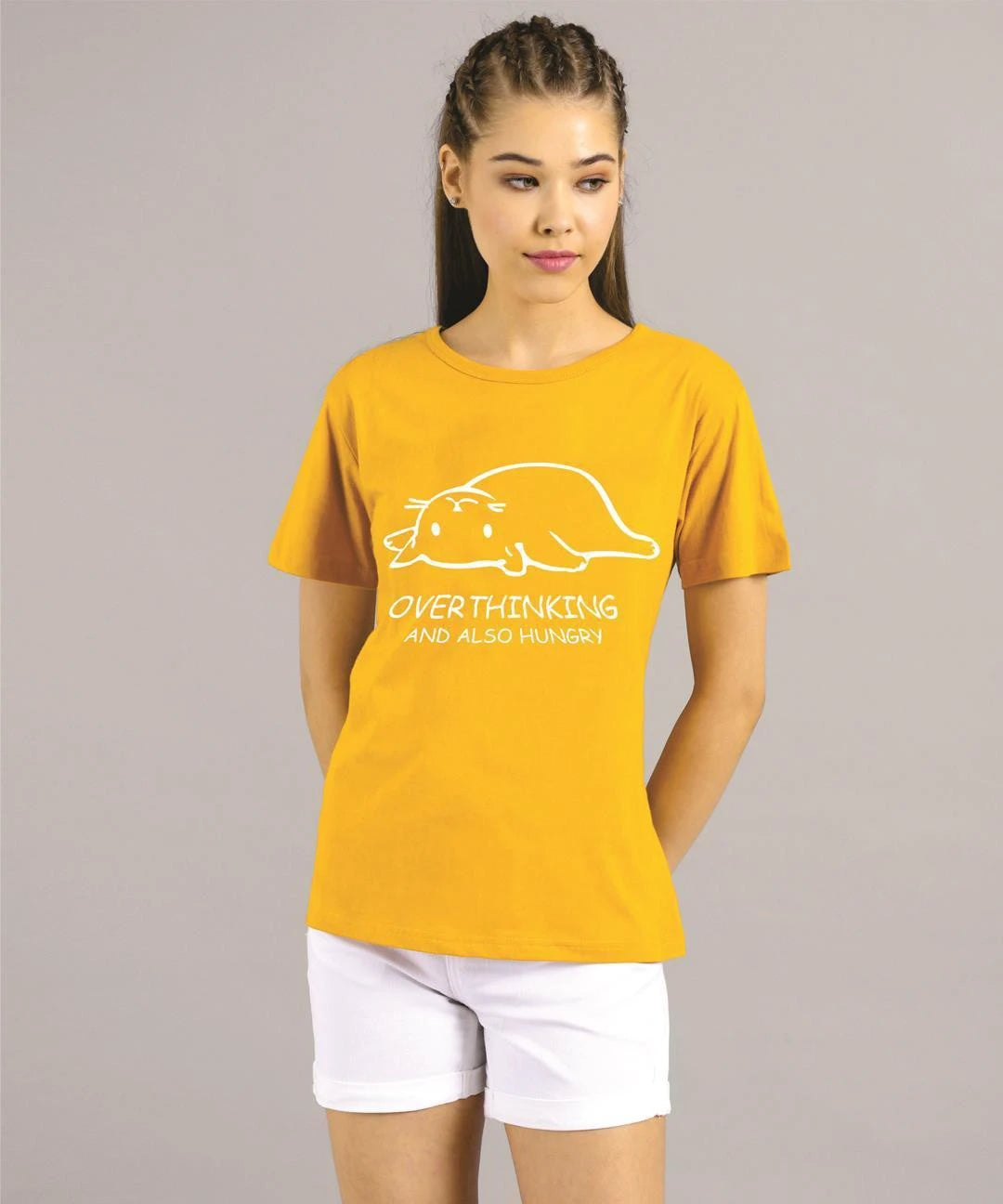 KOTTY Printed Women Round Neck Yellow T-Shirt 