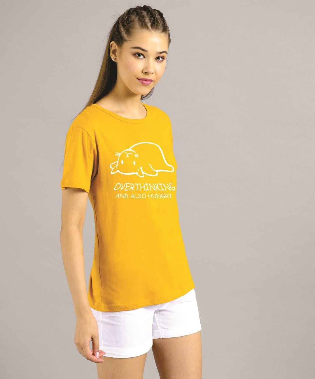 KOTTY Printed Women Round Neck Yellow T-Shirt 
