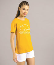KOTTY Printed Women Round Neck Yellow T-Shirt 