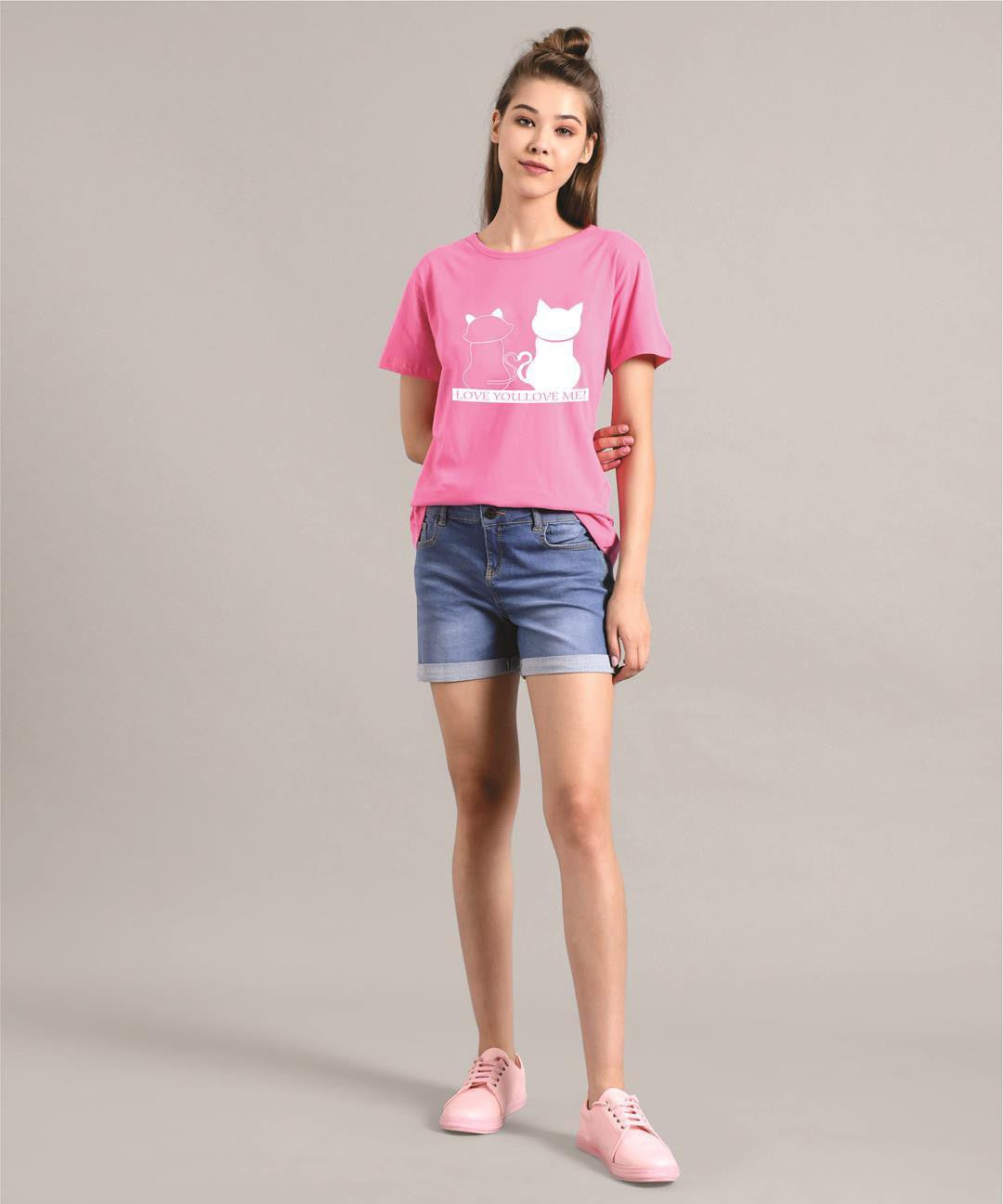 KOTTY Printed Women Round Neck Pink T-Shirt 