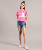 KOTTY Printed Women Round Neck Pink T-Shirt 