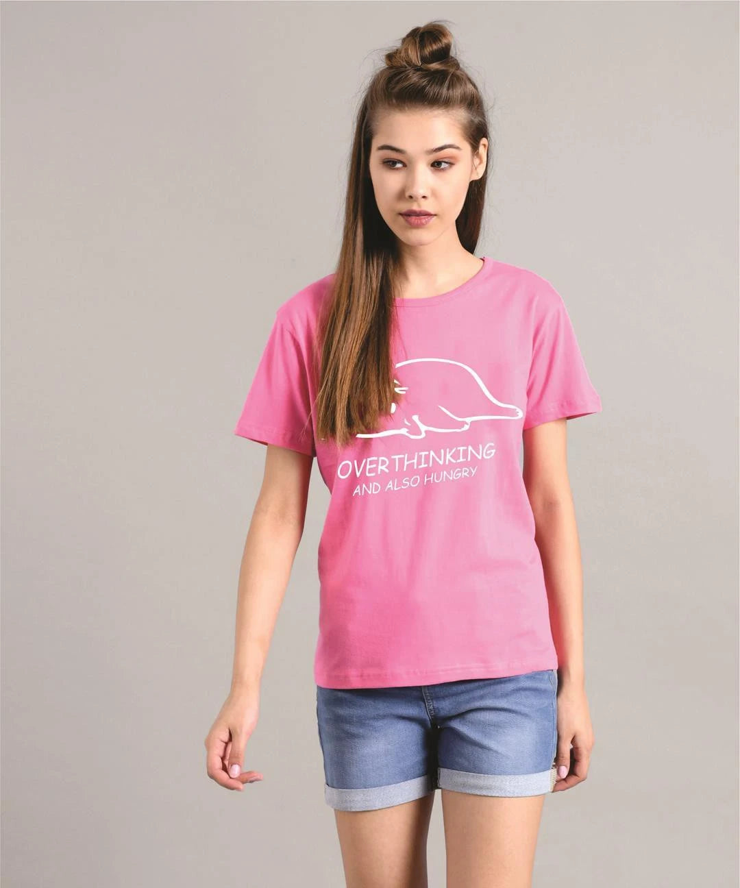 KOTTY Printed Women Round Neck Pink T-Shirt 