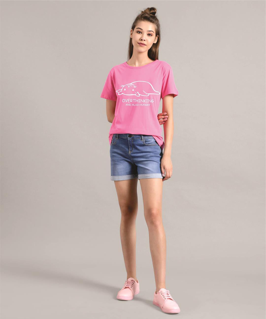 KOTTY Printed Women Round Neck Pink T-Shirt 
