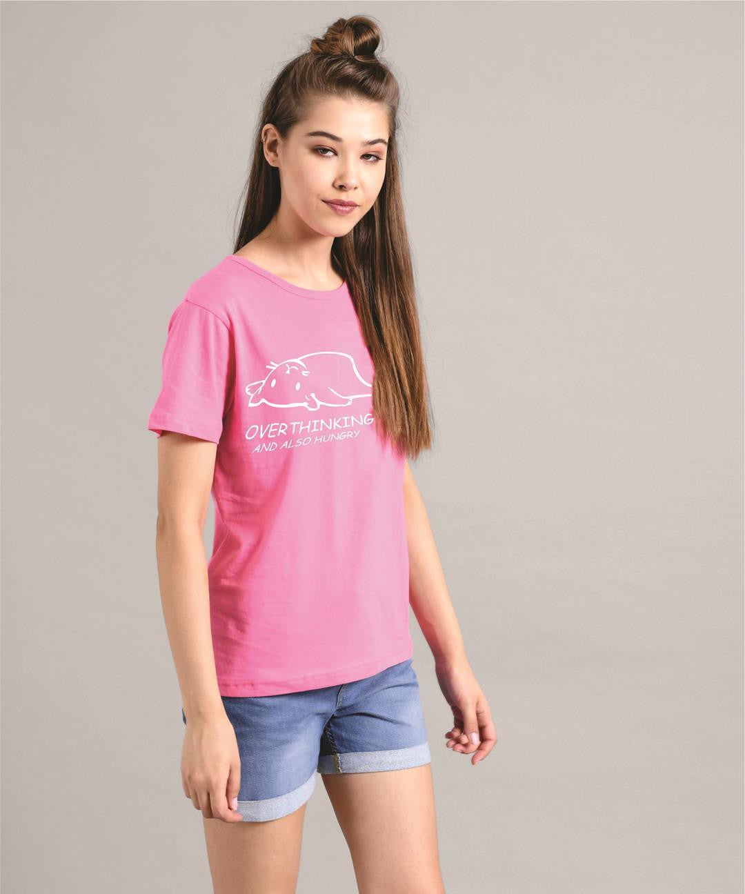 KOTTY Printed Women Round Neck Pink T-Shirt 