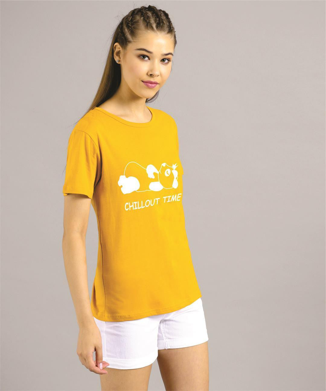 KOTTY Printed Women Round Neck Yellow T-Shirt 