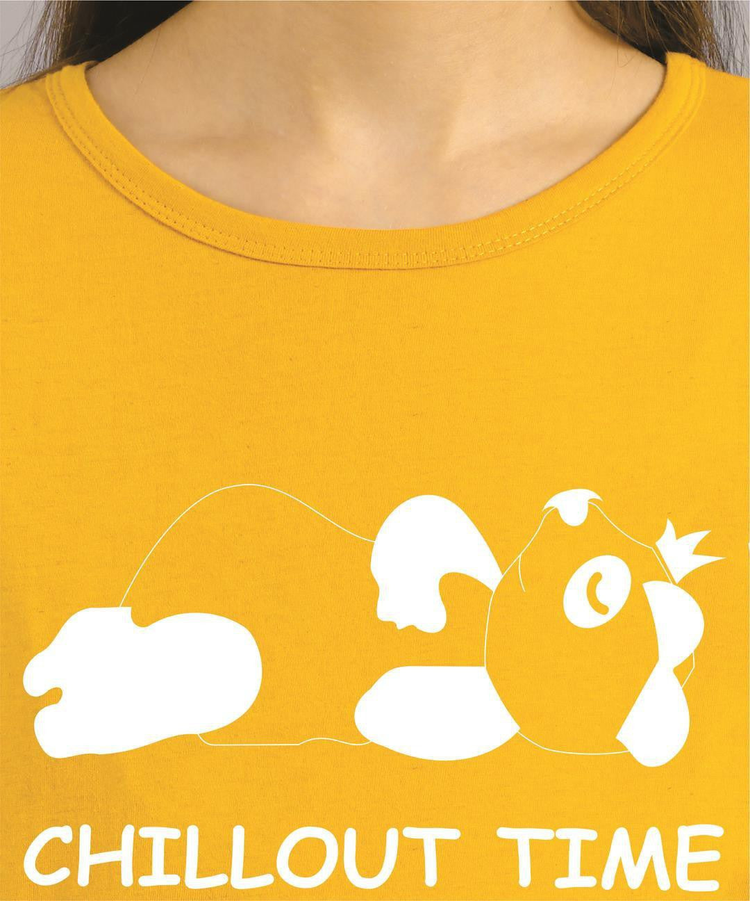 KOTTY Printed Women Round Neck Yellow T-Shirt 