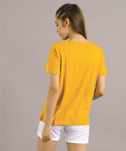 KOTTY Printed Women Round Neck Yellow T-Shirt 