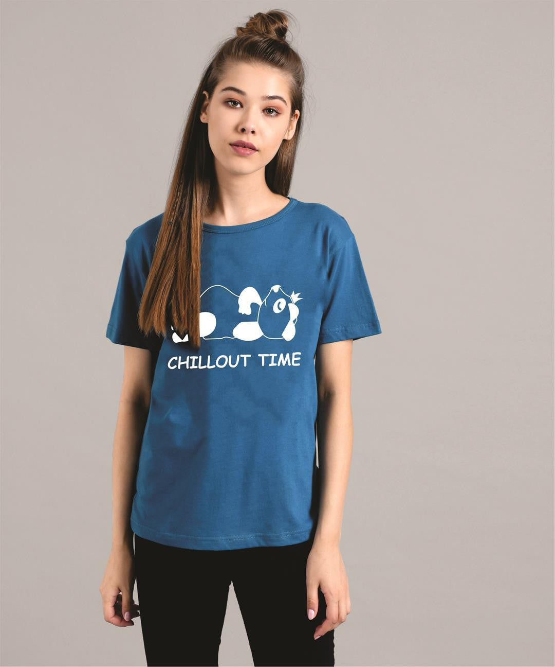 KOTTY Printed Women Round Neck Blue T-Shirt 