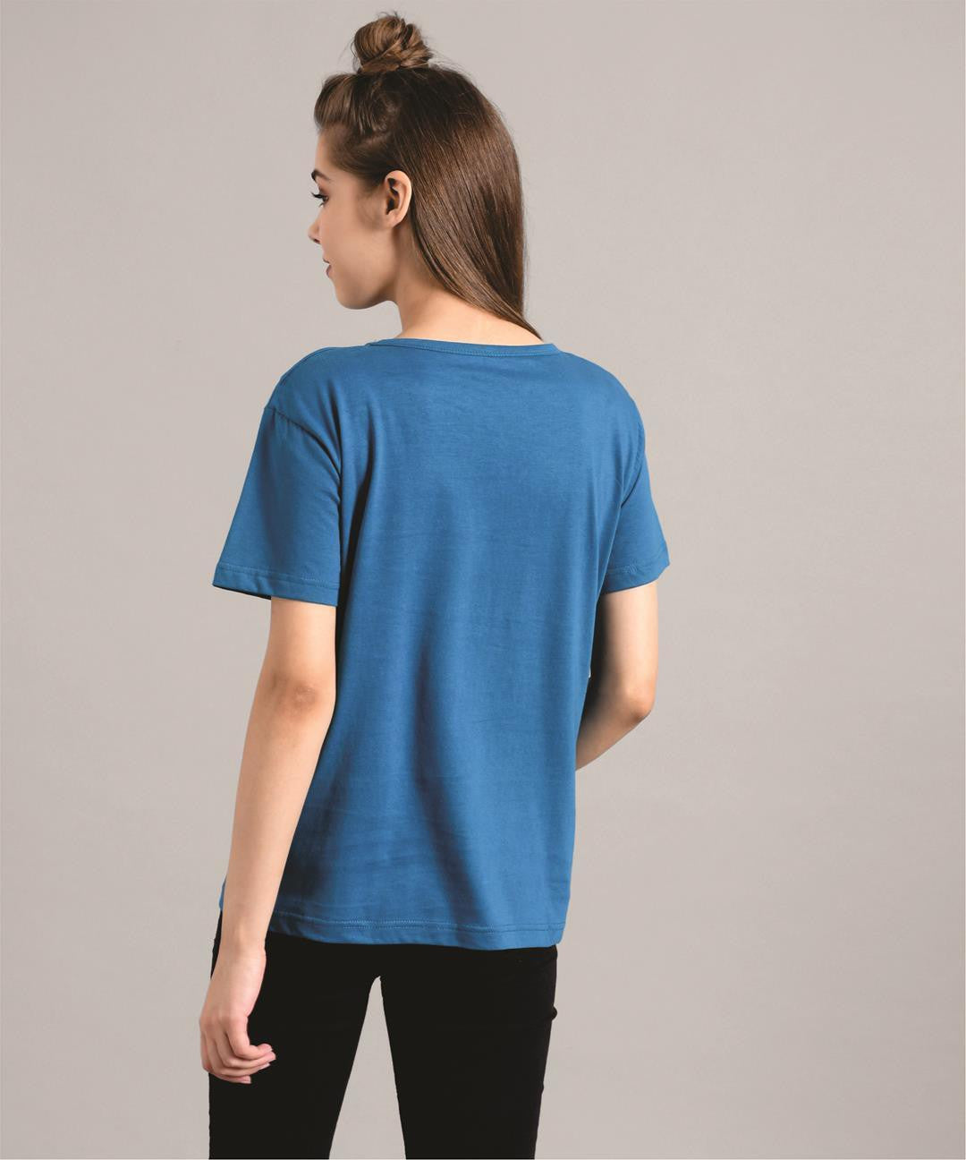 KOTTY Printed Women Round Neck Blue T-Shirt 