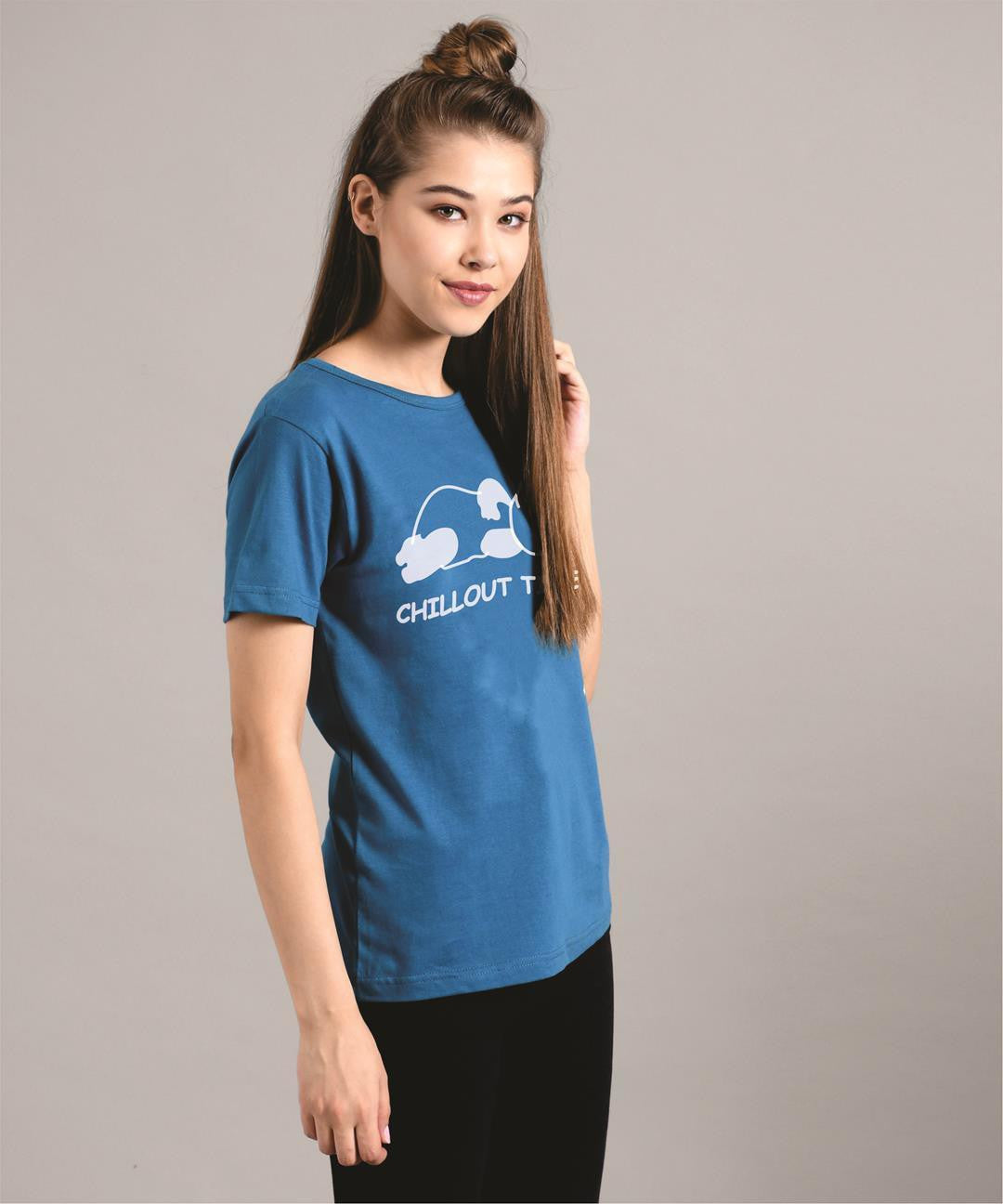 KOTTY Printed Women Round Neck Blue T-Shirt 