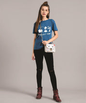 KOTTY Printed Women Round Neck Blue T-Shirt 
