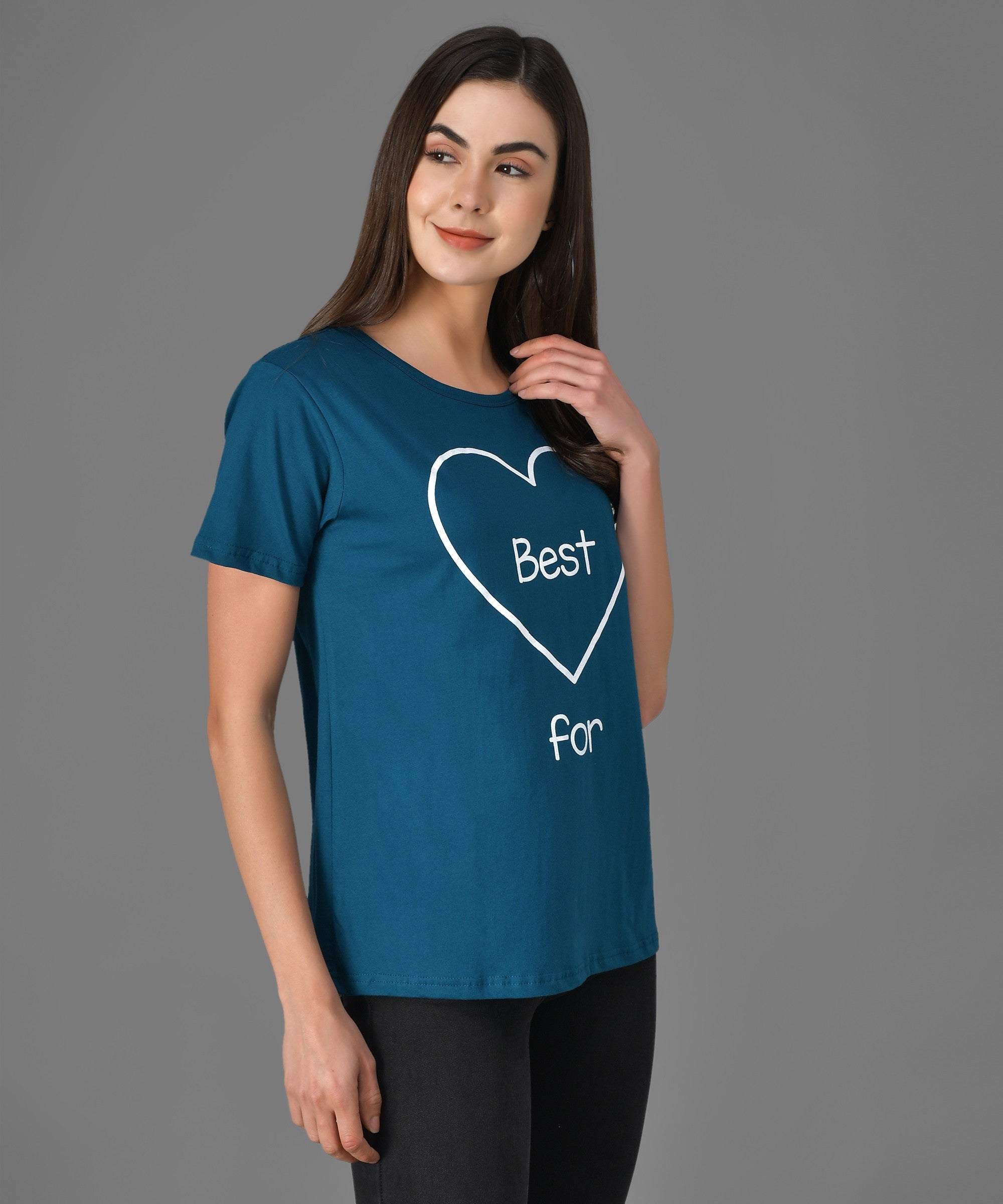 KOTTY Printed Women Round Neck Blue T-Shirt 