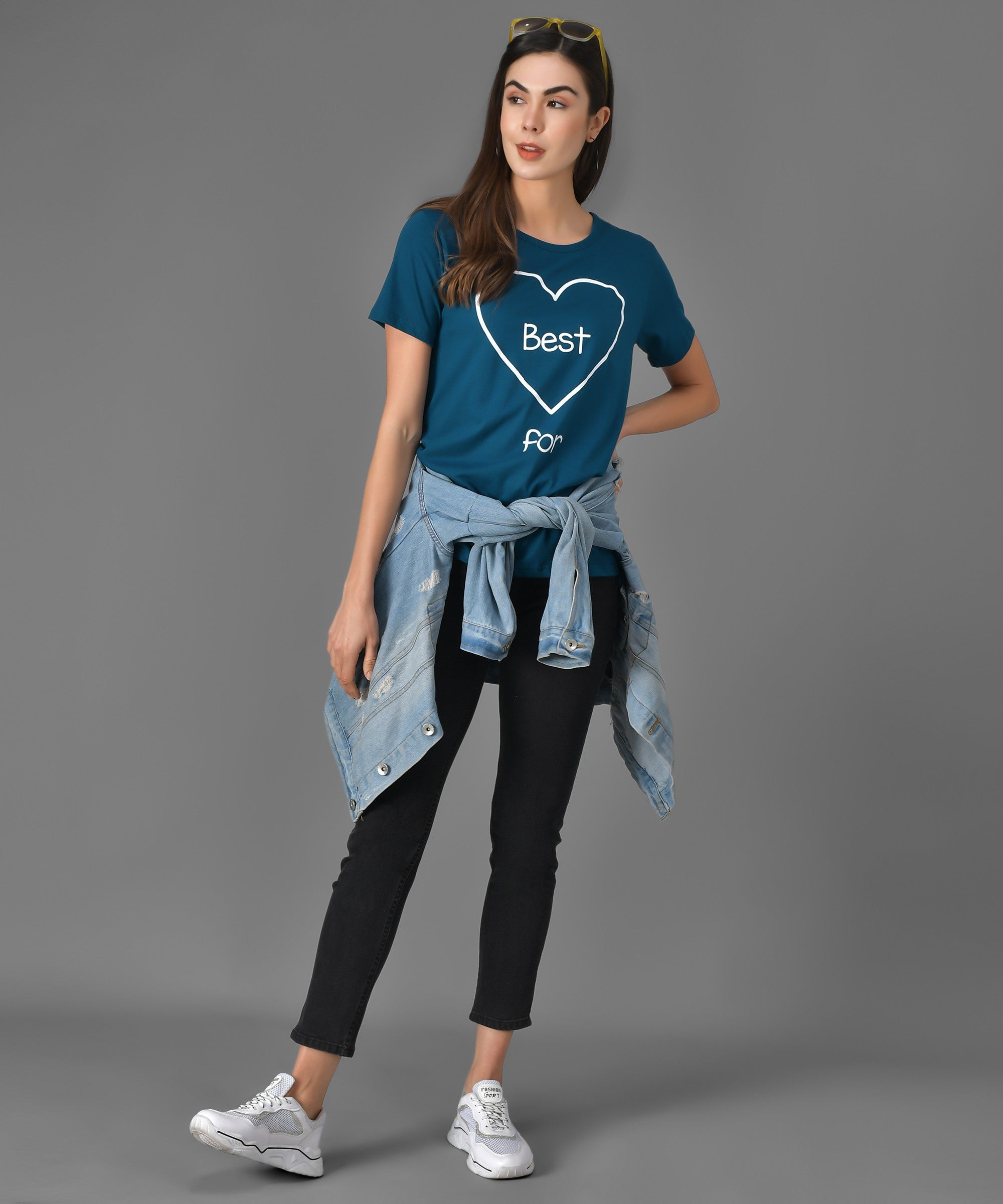 KOTTY Printed Women Round Neck Blue T-Shirt 