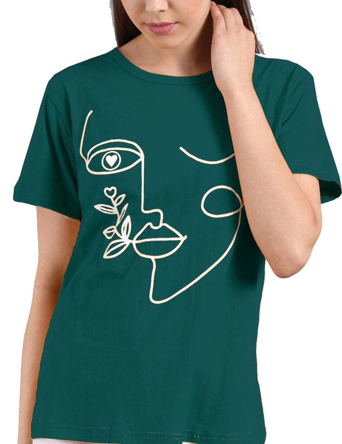 KOTTY Blue Plain Pure Cotton Women T-Shirt