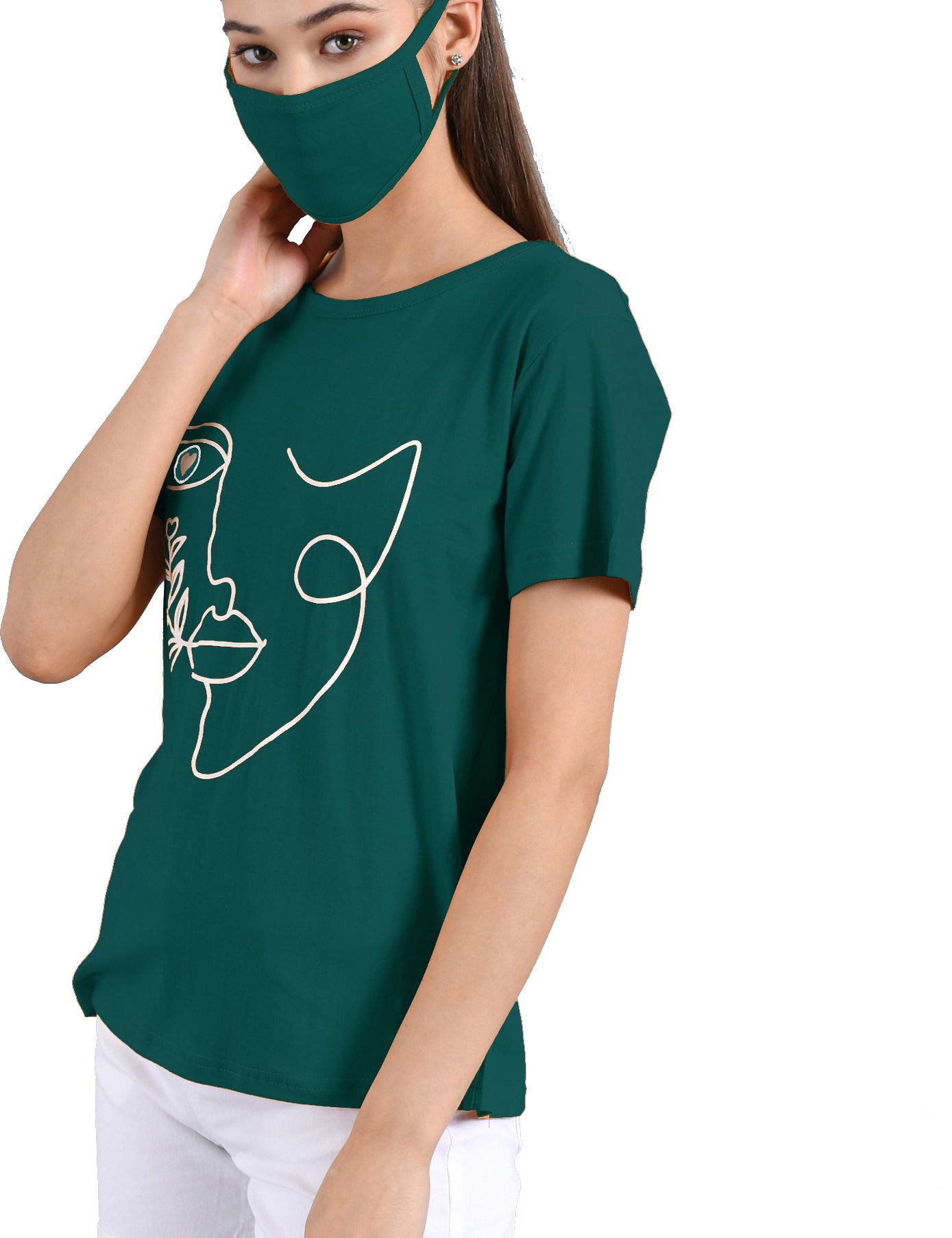 KOTTY Blue Plain Pure Cotton Women T-Shirt