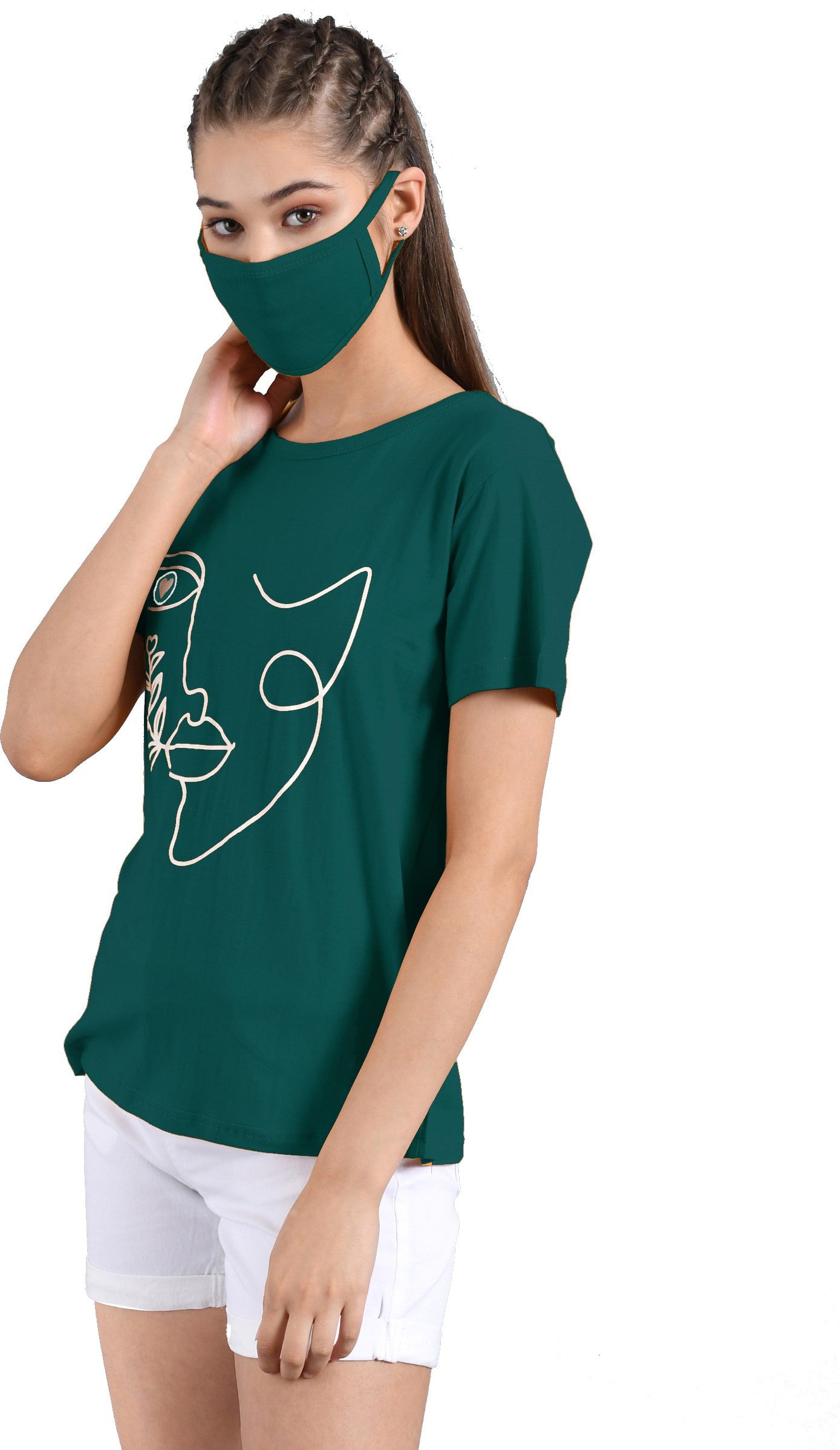 KOTTY Blue Plain Pure Cotton Women T-Shirt