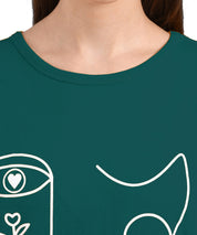 KOTTY Blue Plain Pure Cotton Women T-Shirt