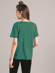 KOTTY Printed Women Round Neck Green T-Shirt 