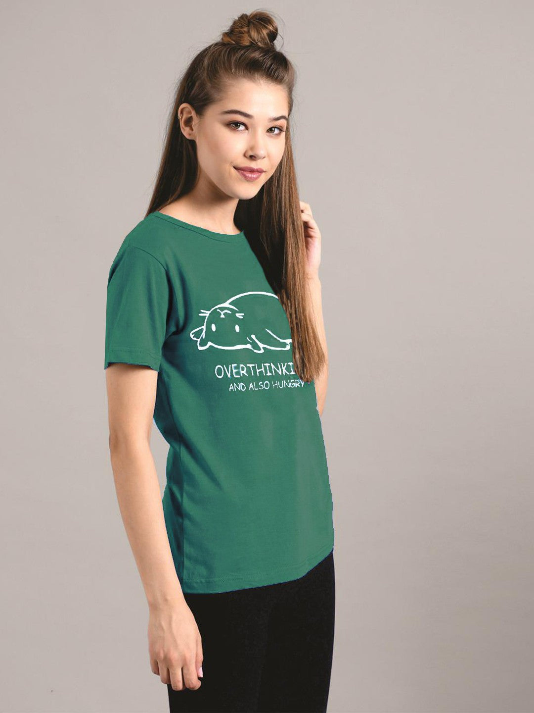 KOTTY Printed Women Round Neck Green T-Shirt 