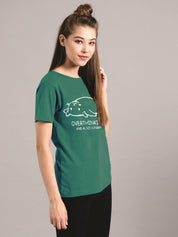 KOTTY Printed Women Round Neck Green T-Shirt 