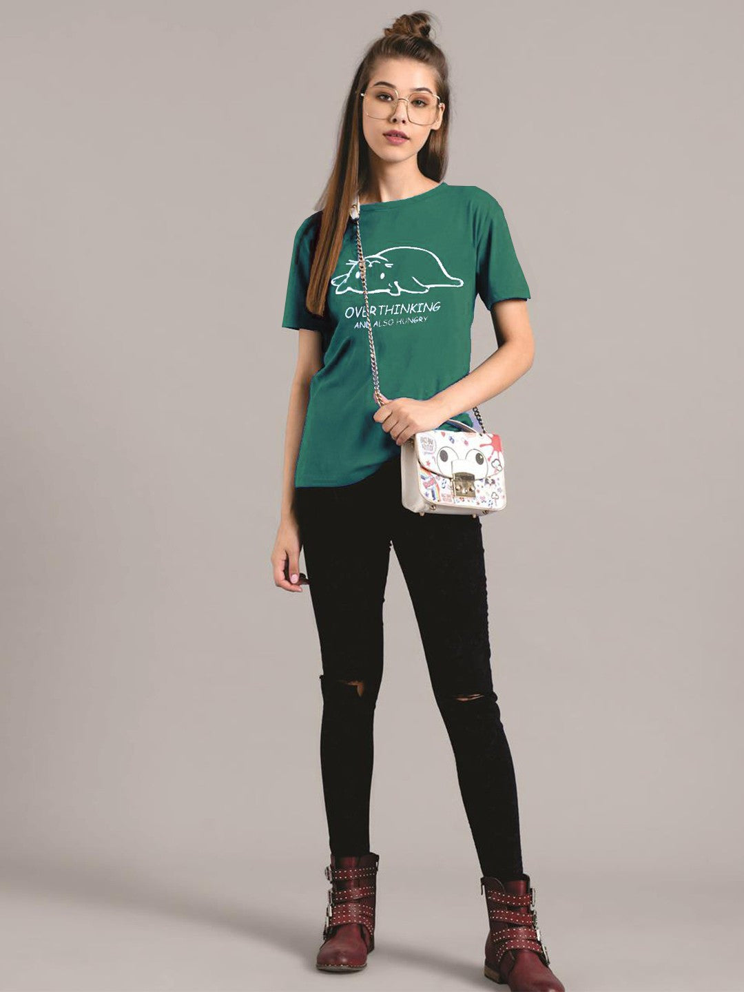 KOTTY Printed Women Round Neck Green T-Shirt 