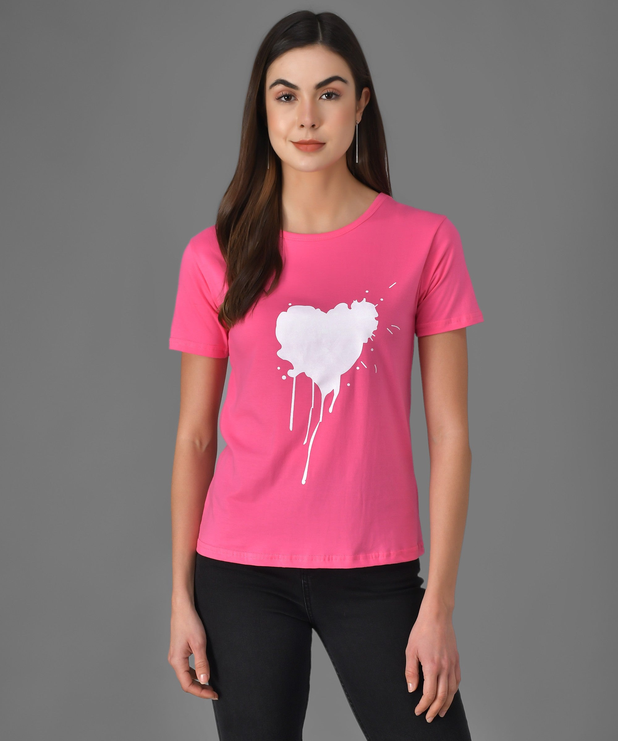 KOTTY Light Pink Printed Pure Cotton Women T-Shirt