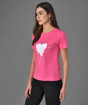 KOTTY Light Pink Printed Pure Cotton Women T-Shirt