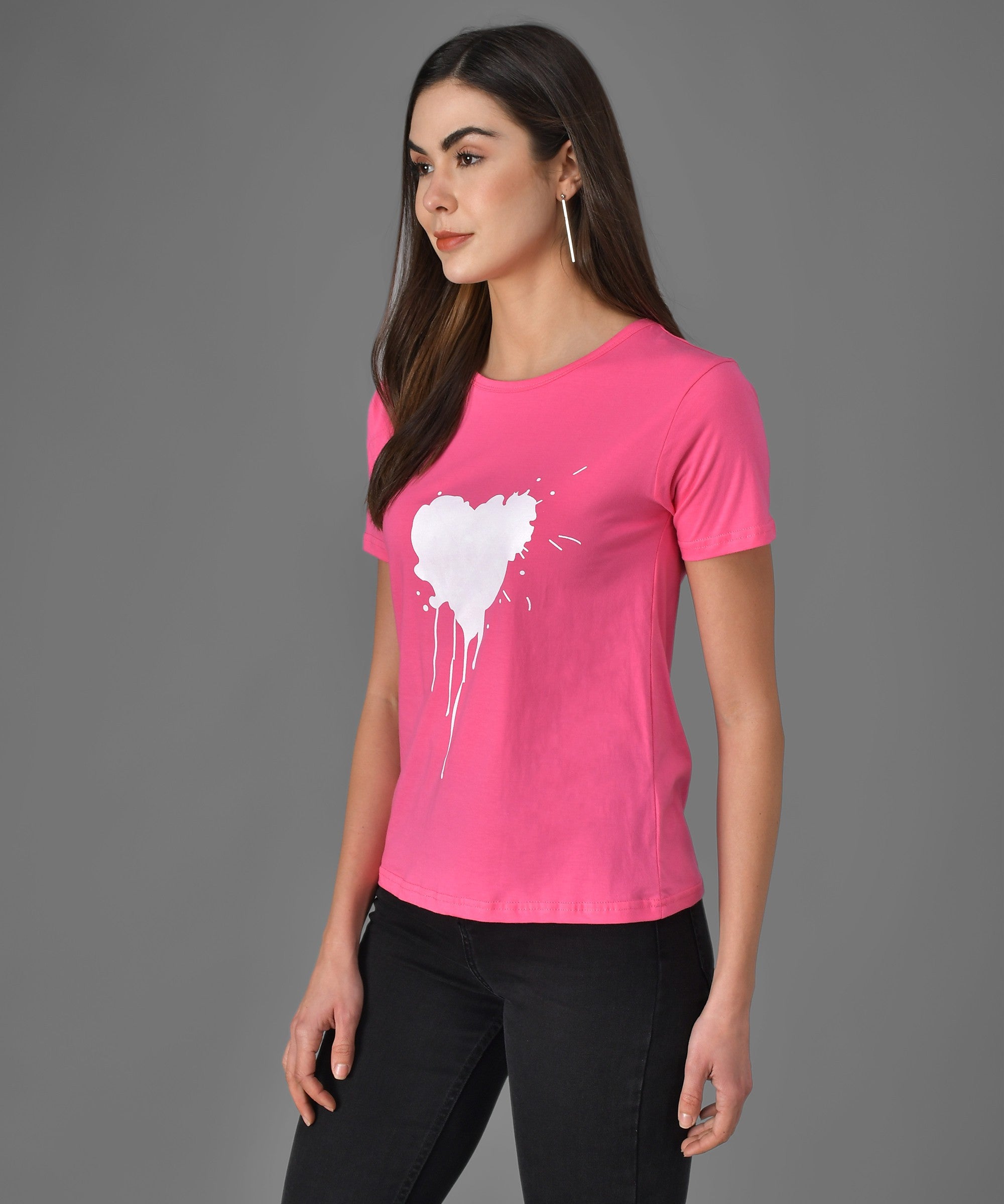 KOTTY Light Pink Printed Pure Cotton Women T-Shirt