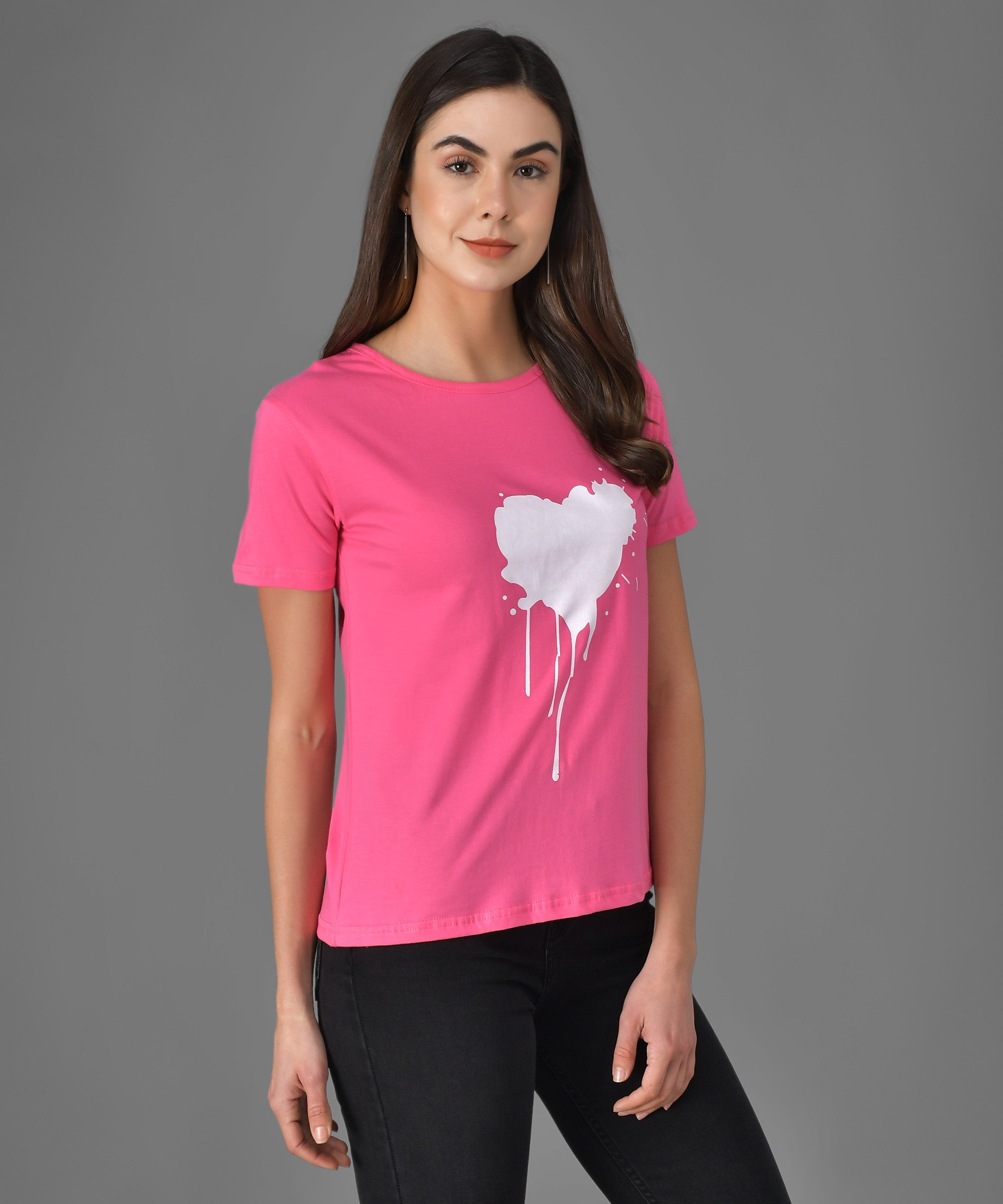 KOTTY Light Pink Printed Pure Cotton Women T-Shirt