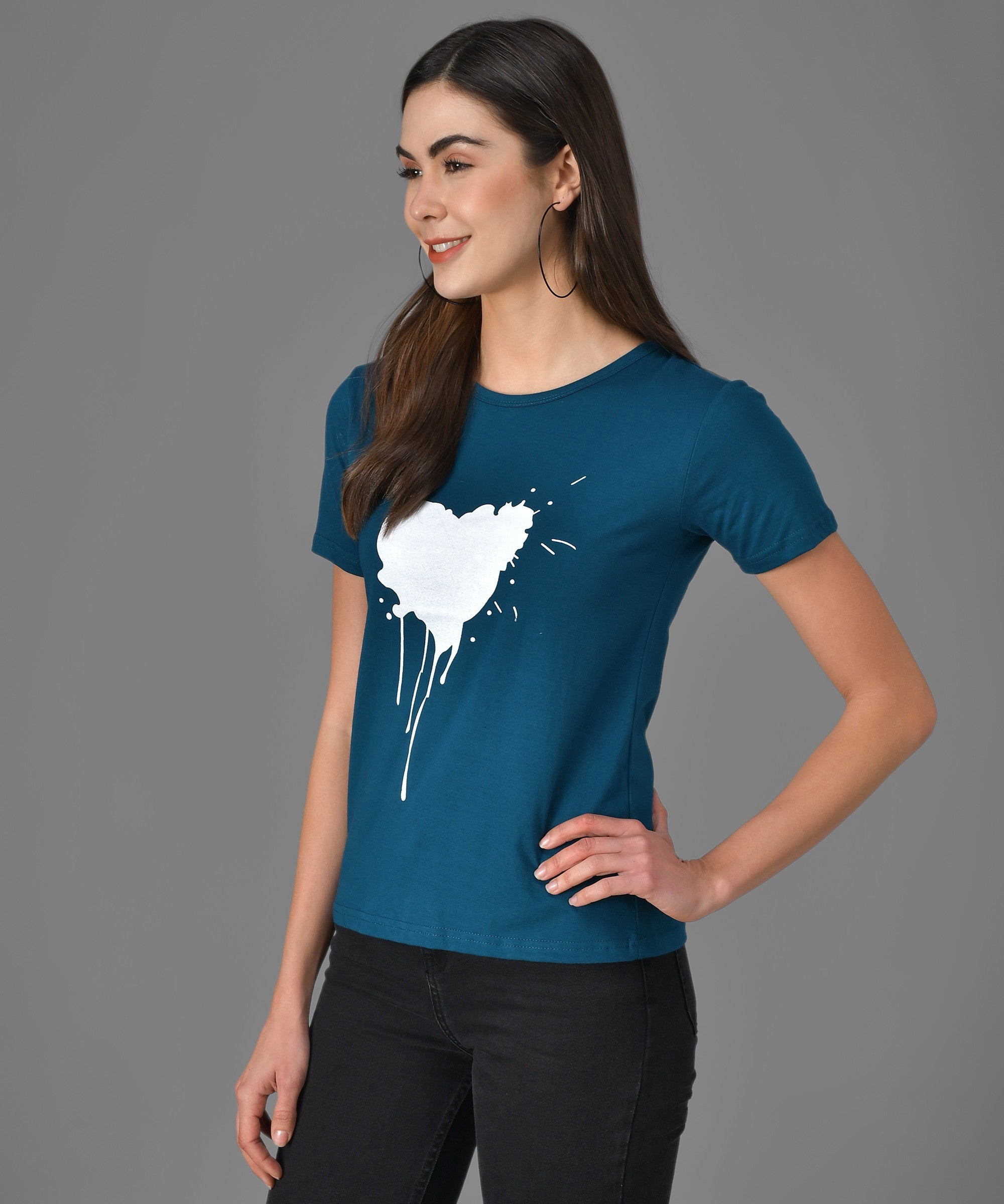 KOTTY Graphic Print Women Round Neck Blue T-Shirt 