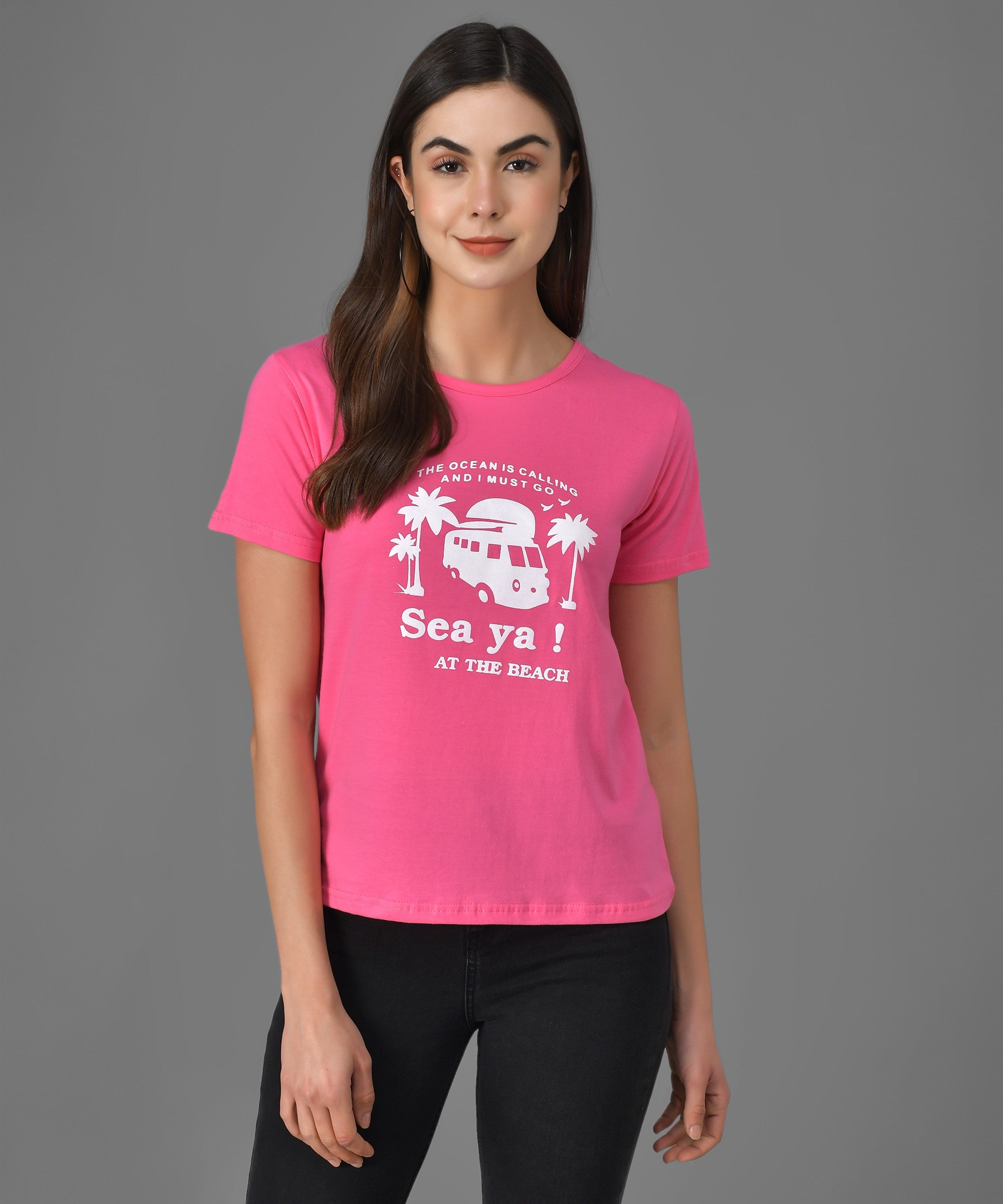 KOTTY Graphic Print Women Round Neck Pink T-Shirt 
