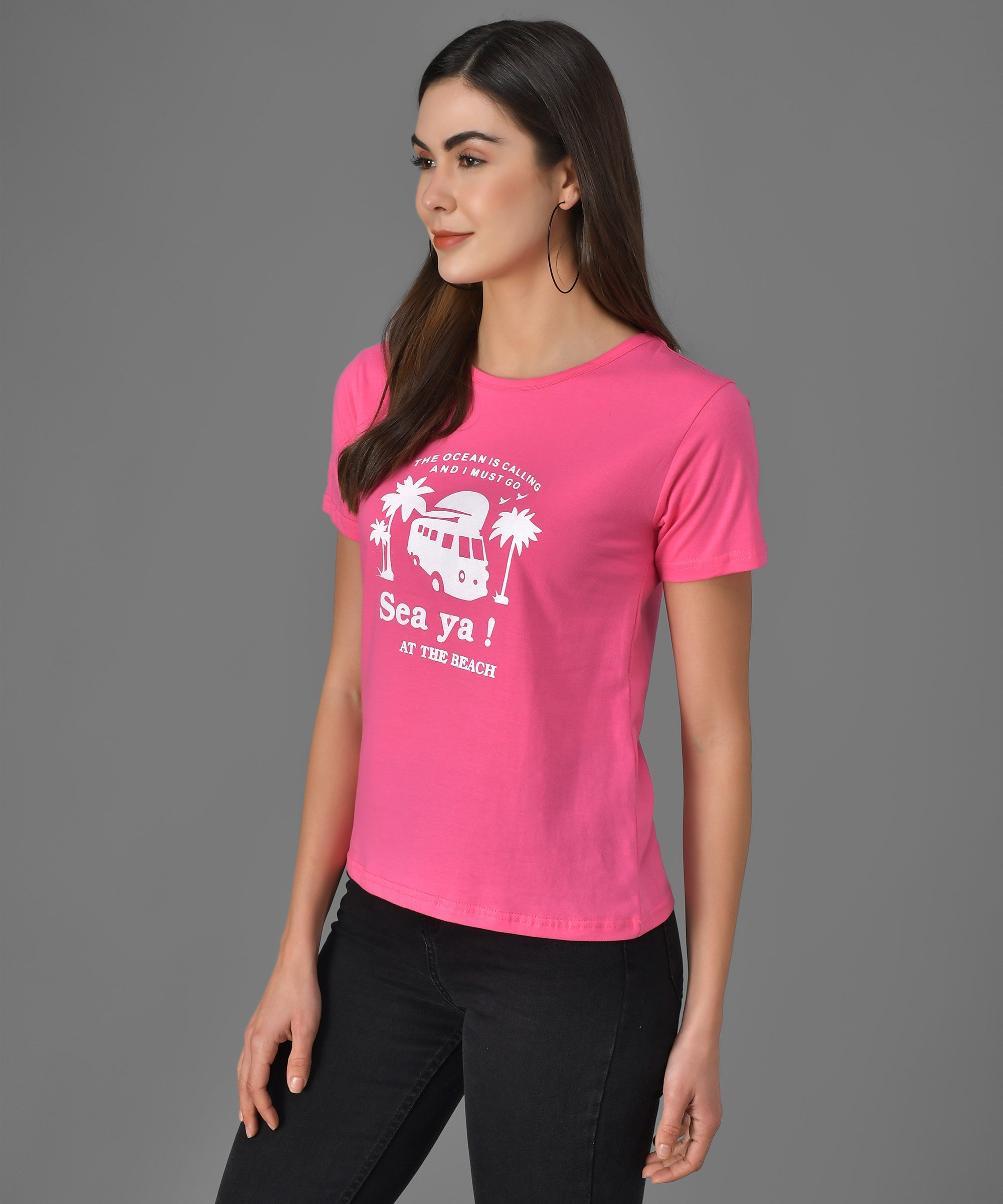 KOTTY Graphic Print Women Round Neck Pink T-Shirt 