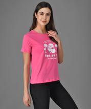 KOTTY Graphic Print Women Round Neck Pink T-Shirt 