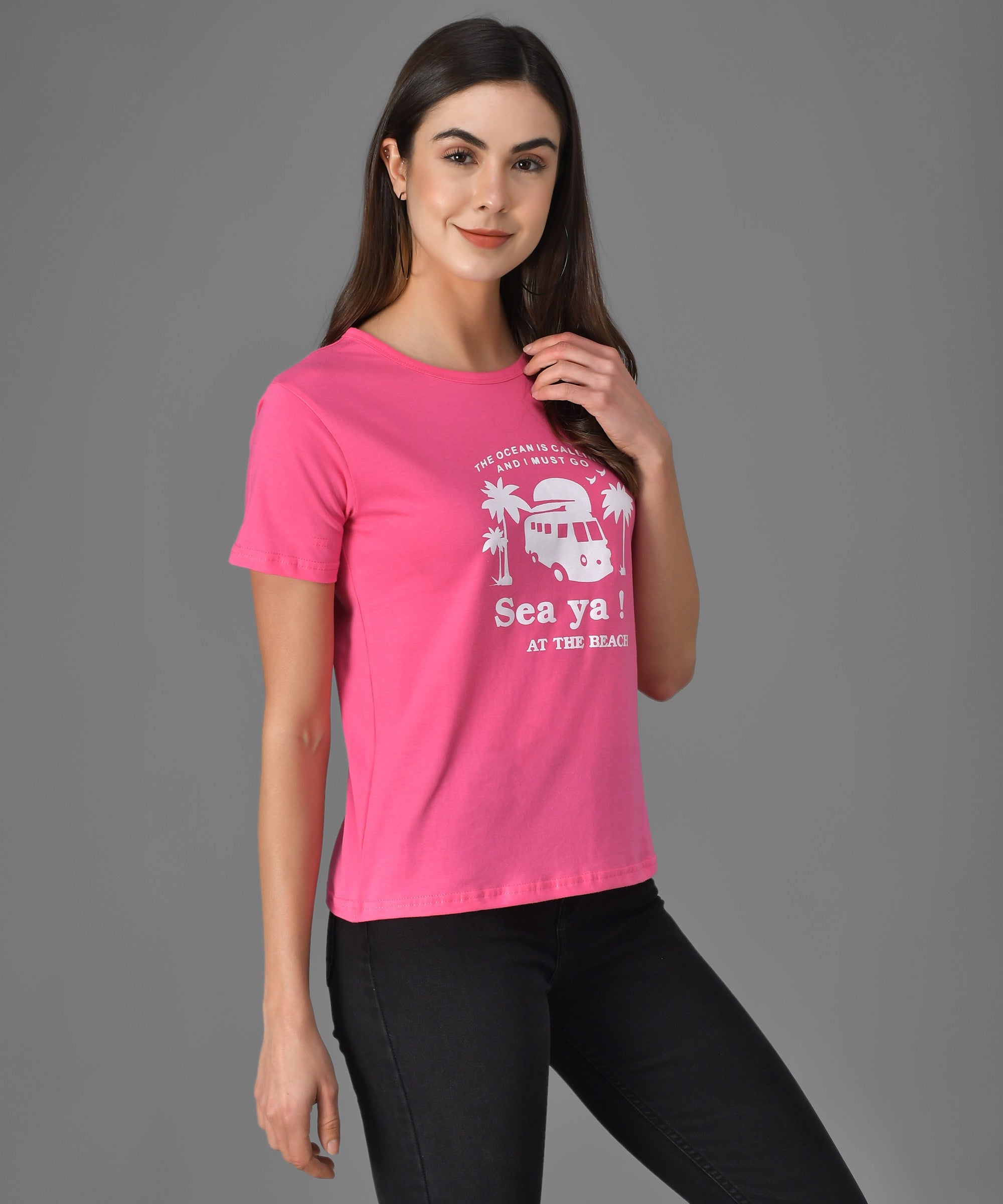 KOTTY Graphic Print Women Round Neck Pink T-Shirt 