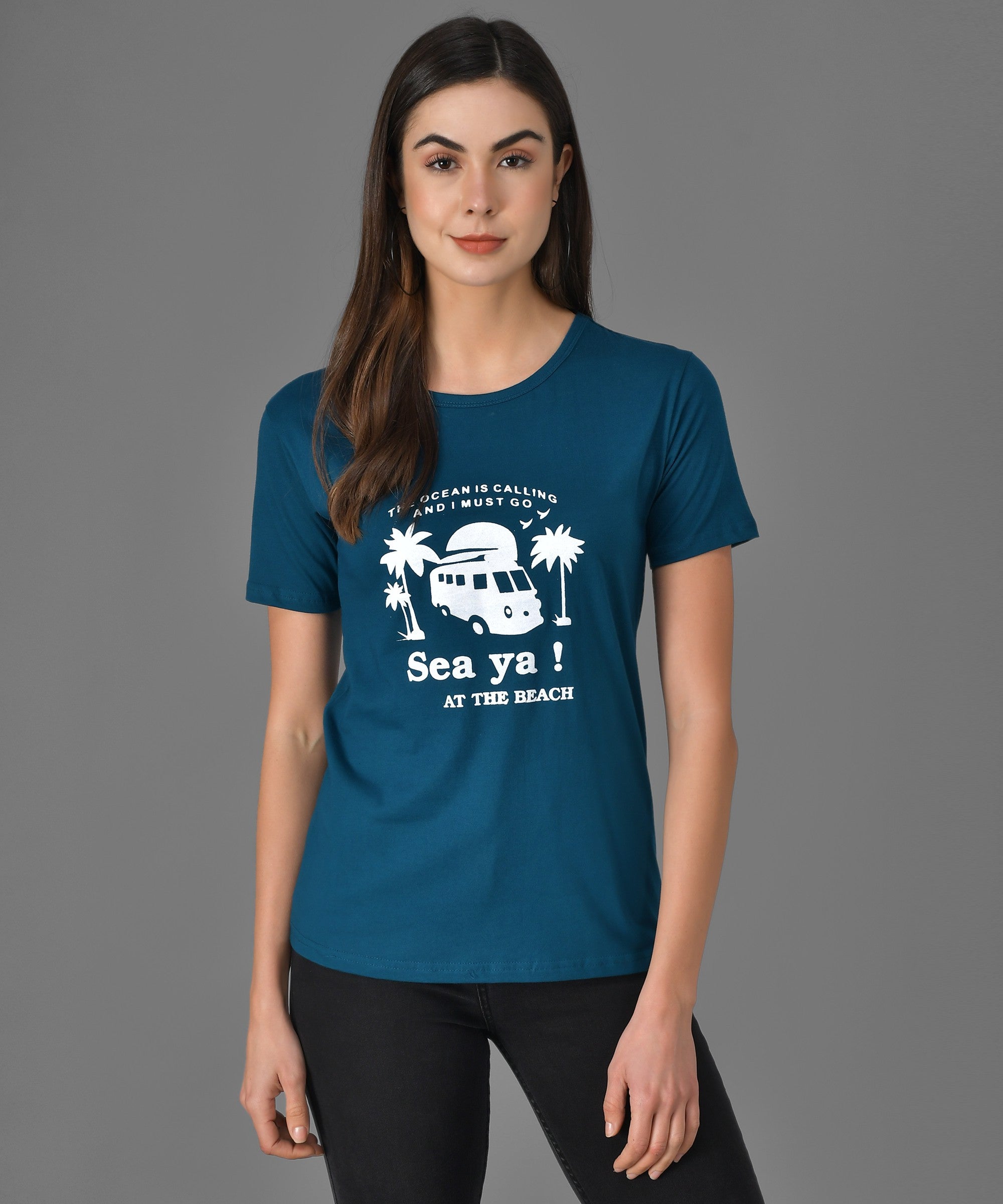 KOTTY Graphic Print Women Round Neck Blue T-Shirt 