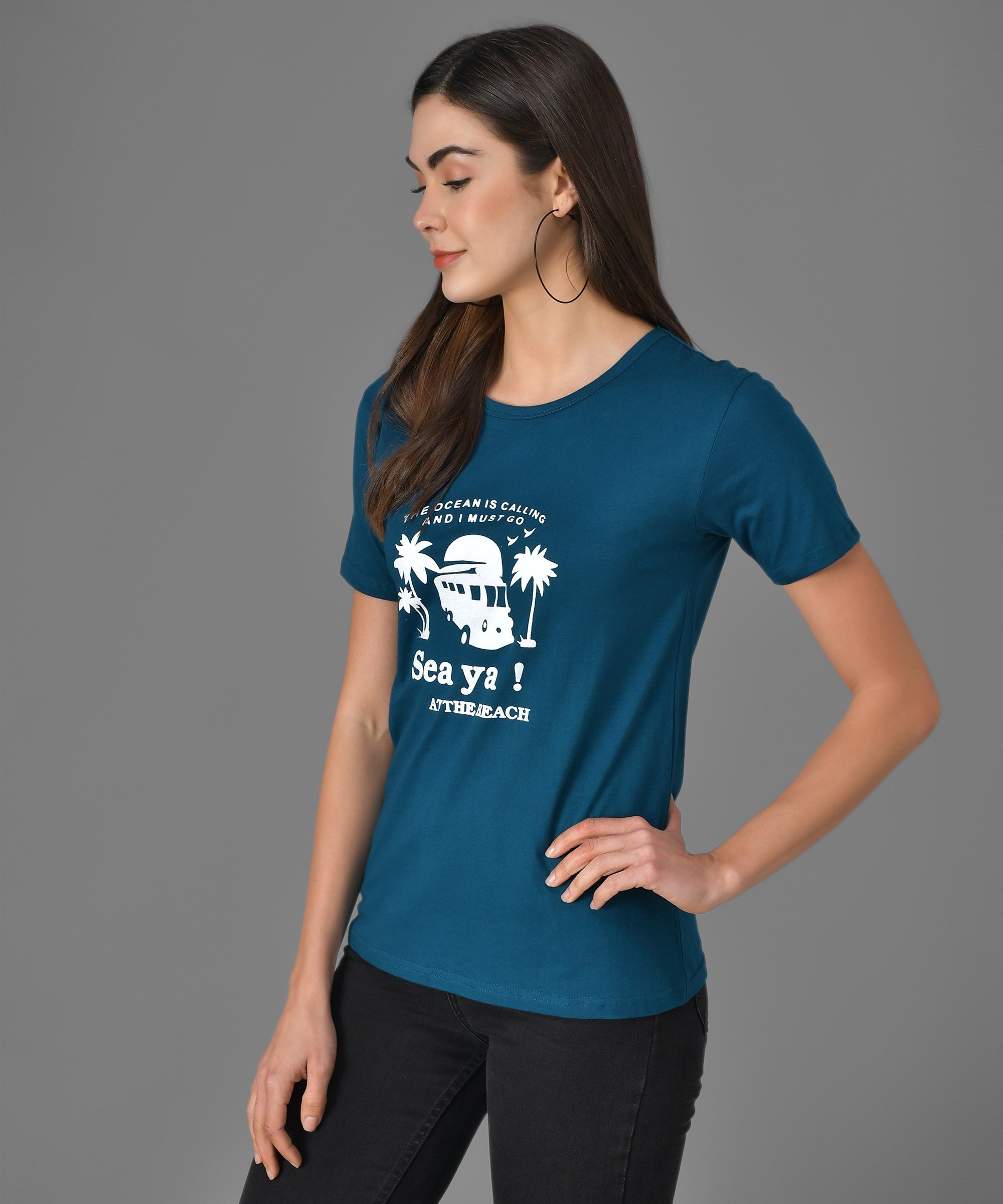 KOTTY Graphic Print Women Round Neck Blue T-Shirt 