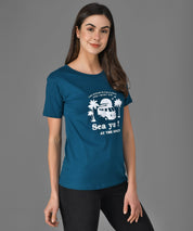 KOTTY Graphic Print Women Round Neck Blue T-Shirt 