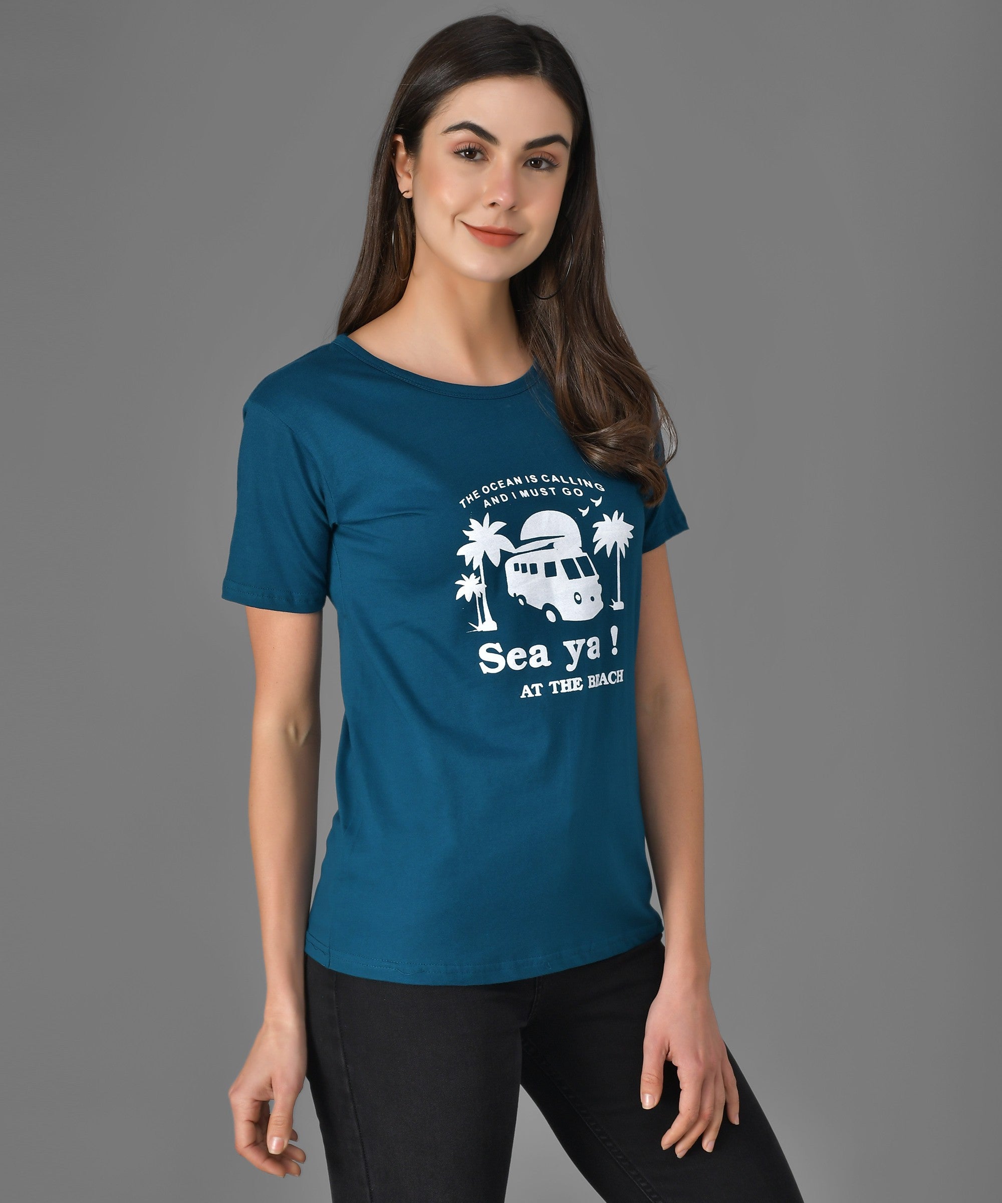 KOTTY Graphic Print Women Round Neck Blue T-Shirt 