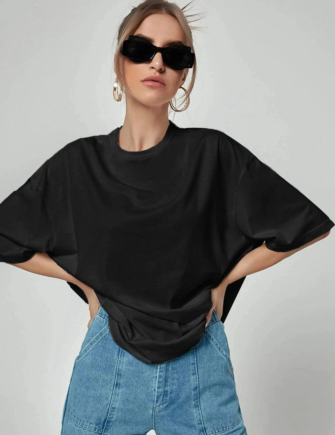 KOTTY Solid Women Round Neck Black T-Shirt 