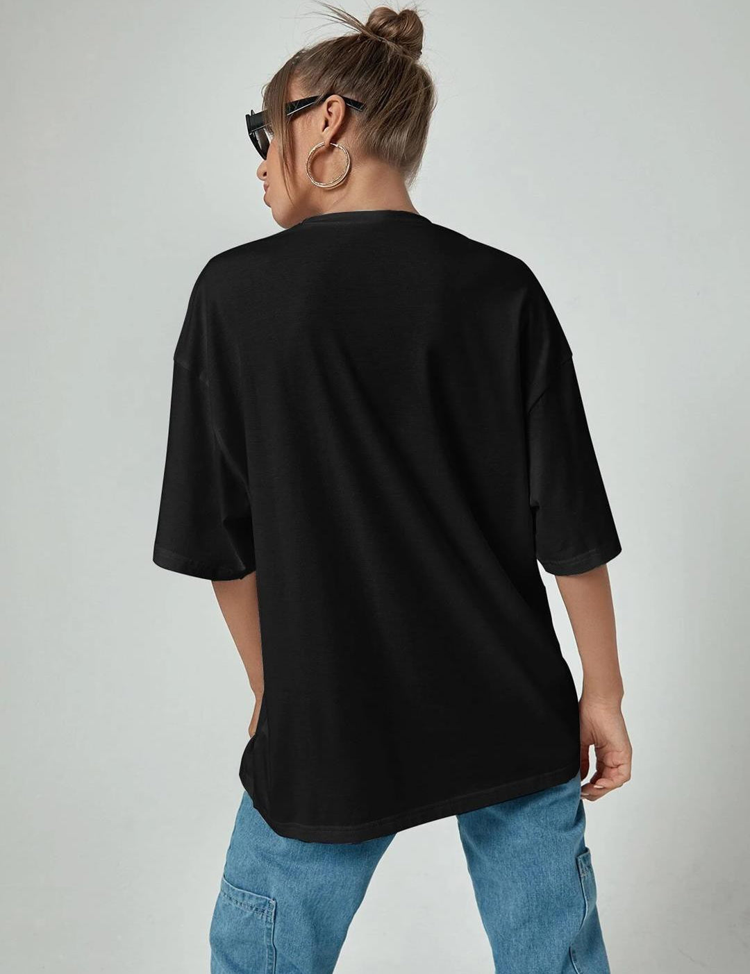 KOTTY Solid Women Round Neck Black T-Shirt 