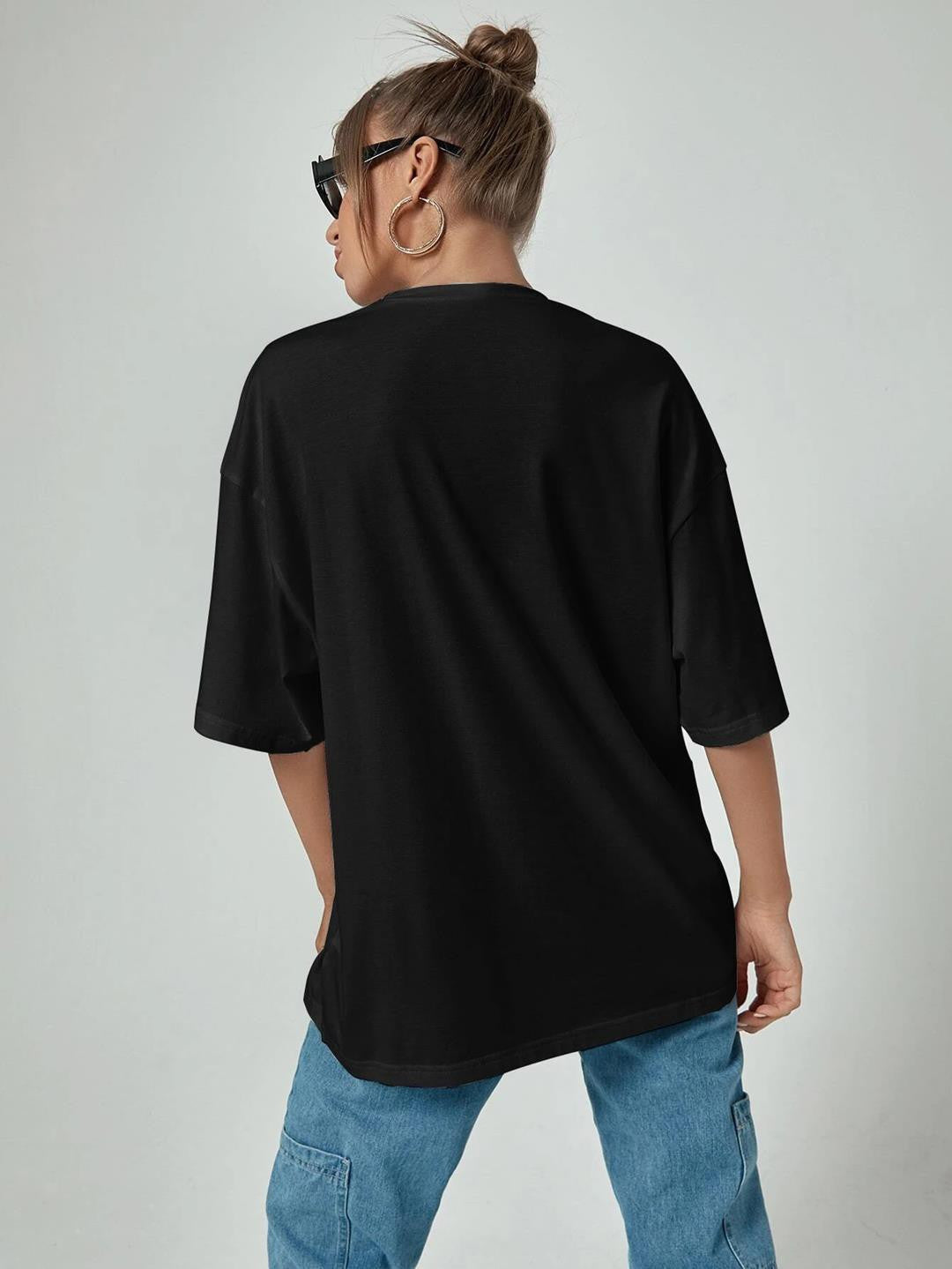 KOTTY Solid Women Round Neck Black T-Shirt 