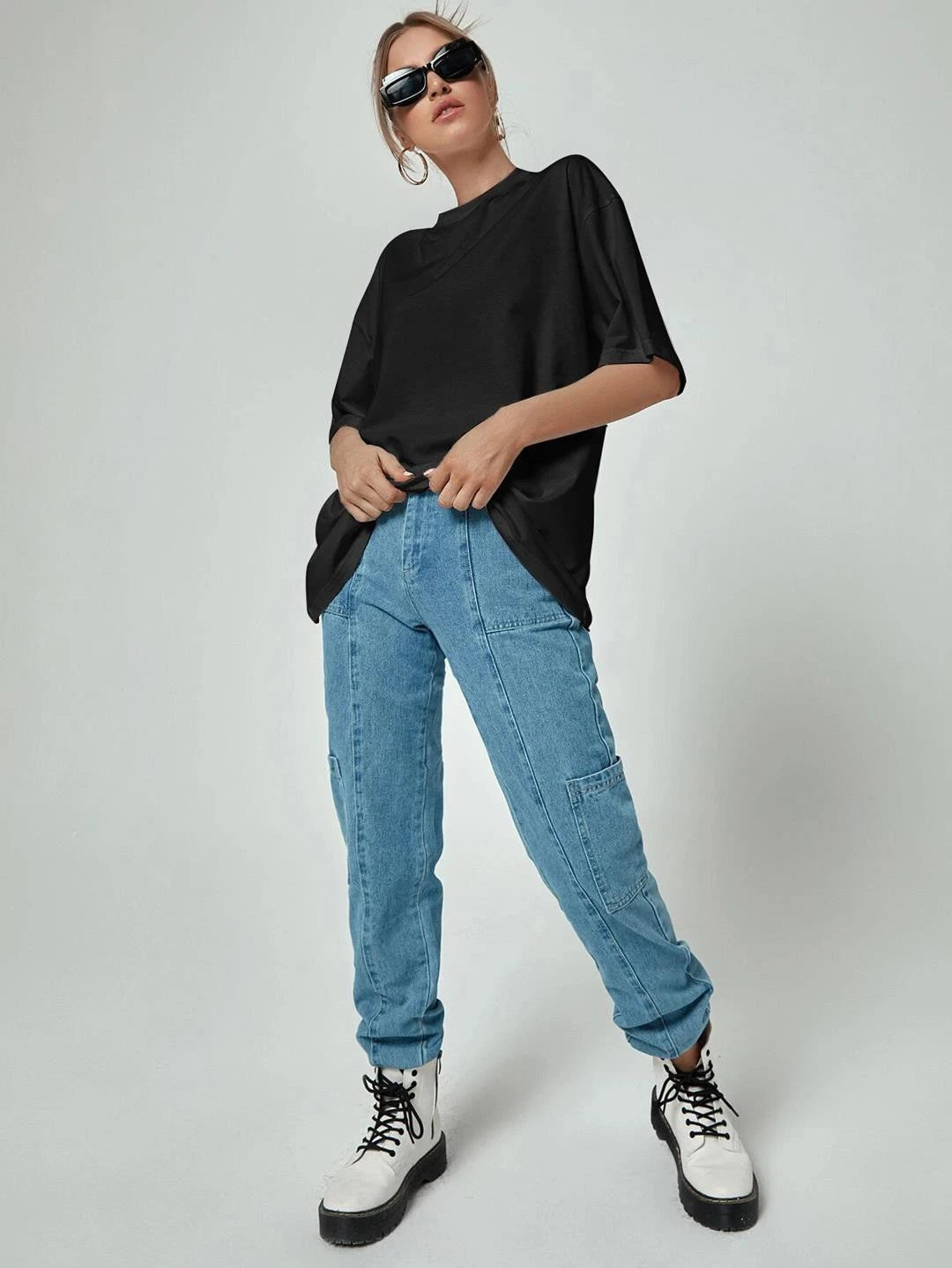KOTTY Solid Women Round Neck Black T-Shirt 