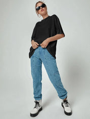 KOTTY Solid Women Round Neck Black T-Shirt 
